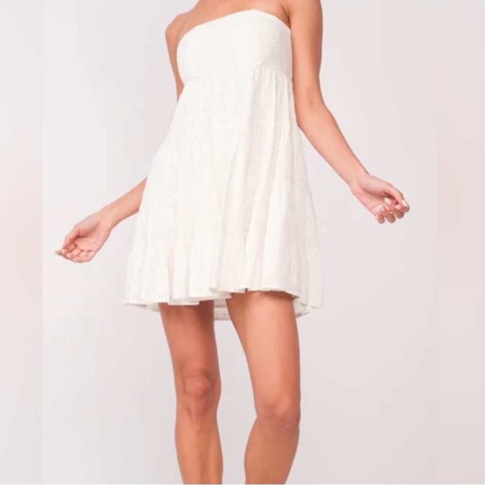 Sky To MoonWhite Babydoll Flirty StrapLess Mini Dress Large